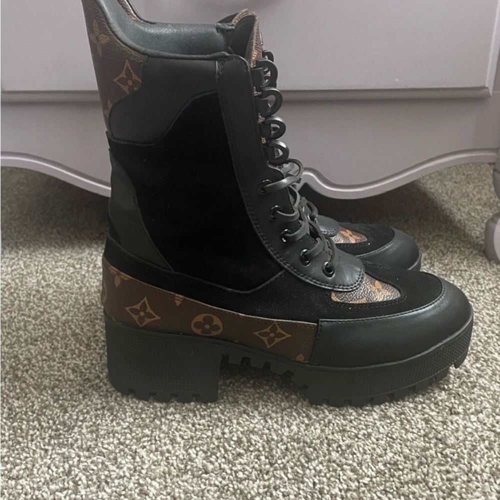 Louis Vuitton Monogram Black and Brown Combat Boots